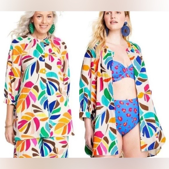 Tabitha Brown for Target Palm Print Shirtdress/Cover-up, generous size X… - Picture 1 of 4